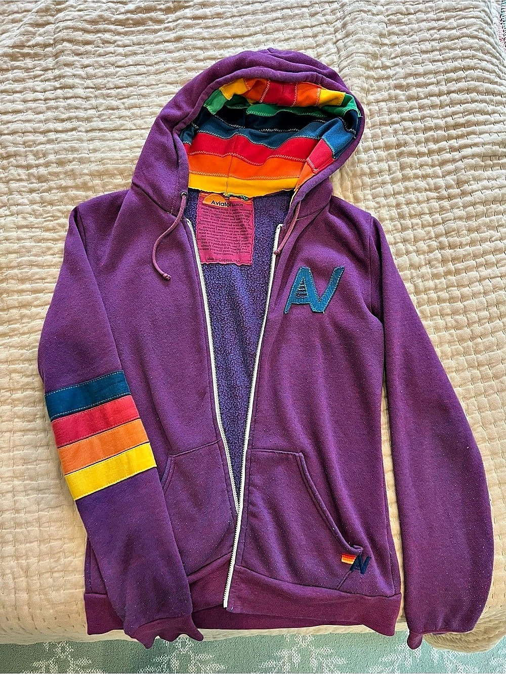 Aviator Nation 5 Stripe Zip Hoodie Purple